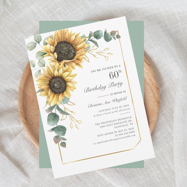 Eukalyptus floral 60. Geburtstag Einladung (Floral Sunflower Eucalyptus 60th Birthday Invitation)