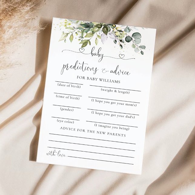 Eukalyptus Floral Baby Shower Predictions Card (Von Creator hochgeladen)