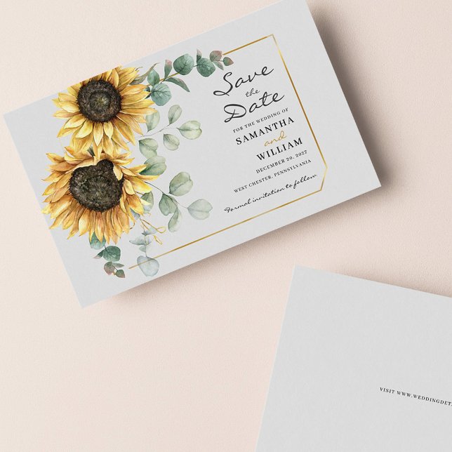 Eukalyptus floral Botanischer Rettetest Mitteilungskarte (Sunflower Eucalyptus Wedding Save the Date Announcement)