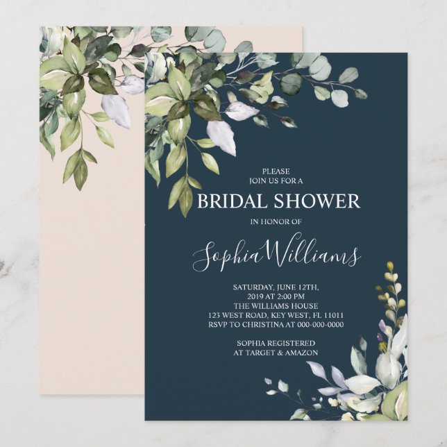 Eukalyptus Floral Bridal Dusche Einladung (Vorne/Hinten)