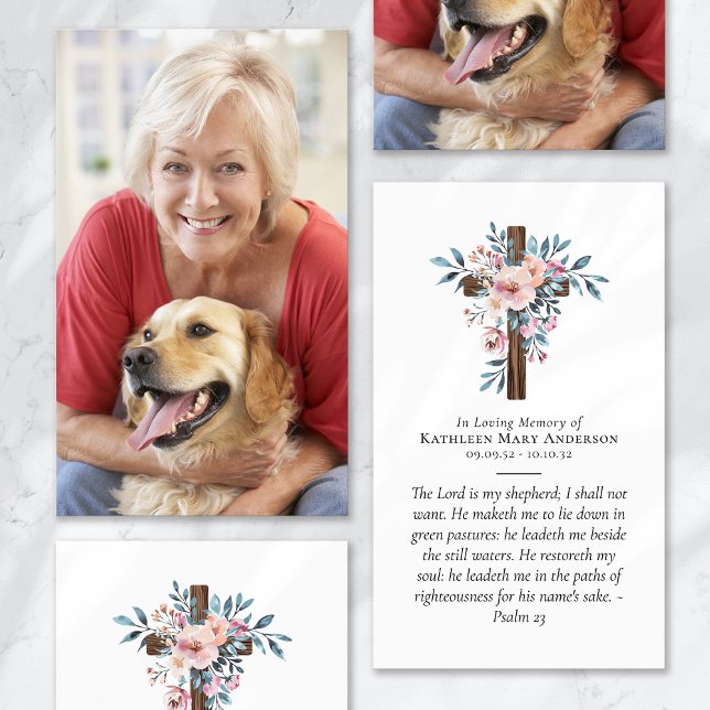 Eukalyptus Floral Cross Foto Gedenkkarte (Von Creator hochgeladen)