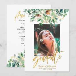 Eukalyptus Floral Elegante Gold Script Abschluss Ankündigung