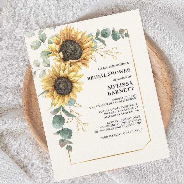 Eukalyptus floral Foliage Brautparty Einladung (Chic Floral Sunflower Eucalyptus Script First Last Name Bridal Shower Invitation)