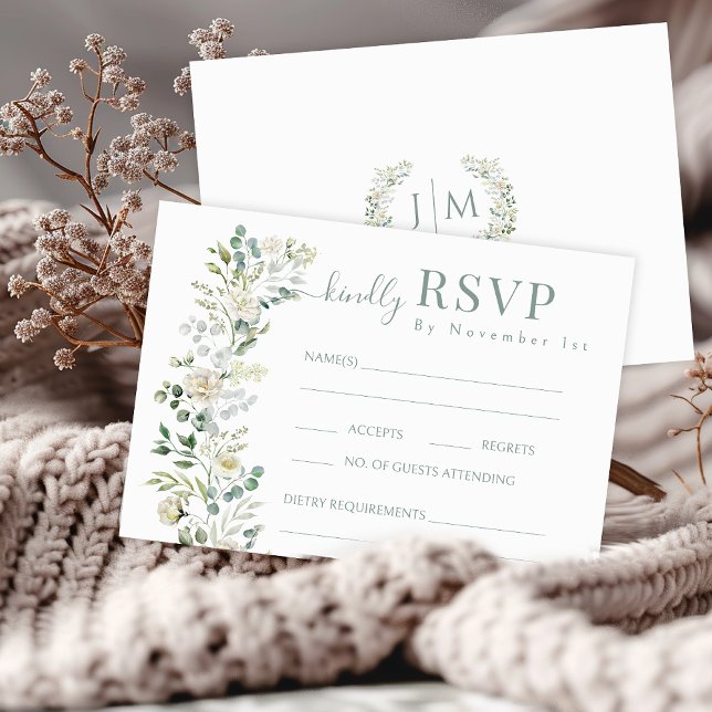 Eukalyptus Floral Garden Wedding RSVP Cards Karte (Von Creator hochgeladen)