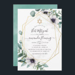 Eukalyptus Floral Geometric Bat Mitzvah Einladung<br><div class="desc">Trendy eucalyptus grün und Mohn Blume in Pastelltönen flehen Mitzvah-Einladung mit goldenem geometrischem Rahmen und eleganter Handschrift Typografie.</div>