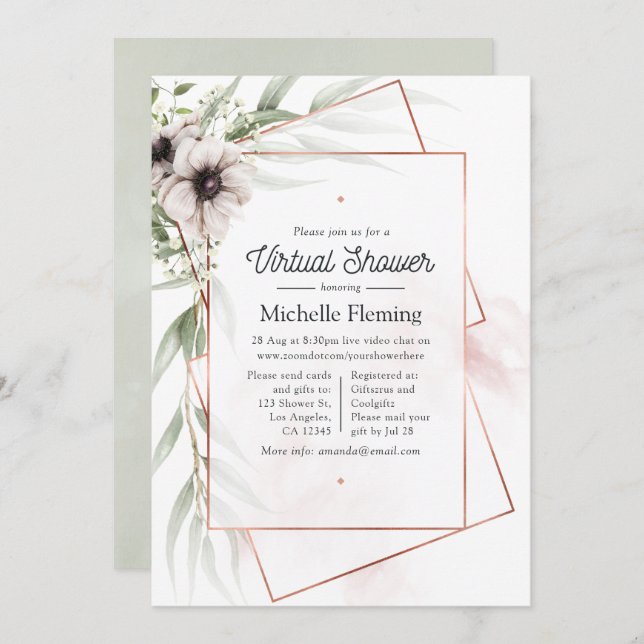 Eukalyptus Floral Geometric Virtual Baby Dusche Einladung (Vorne/Hinten)