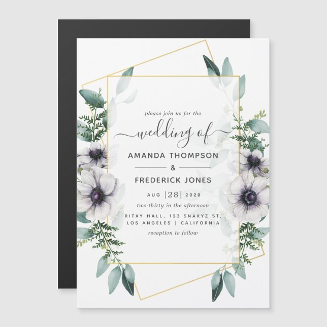 Eukalyptus Floral Geometric Wedding Magneteinladung (Vorne/Hinten)