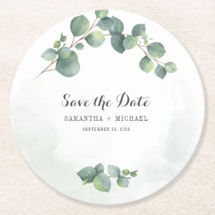 Eukalyptus Floral Greenerity Save the Date kreativ Runder Pappuntersetzer