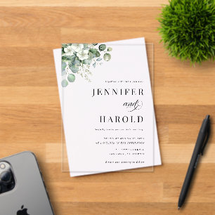 Eukalyptus Floral Minimal Transparente Hochzeit Acryleinladungen