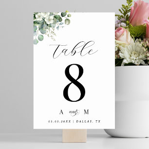 Eukalyptus Floral & Monogram Elegante White Weddin Tischnummer