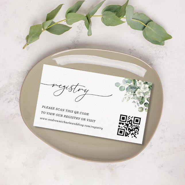 Eukalyptus Floral QR Code Wedding Gift Registry Begleitkarte (Von Creator hochgeladen)