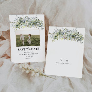 Eukalyptus Floral Save the Date mit Fotokarte