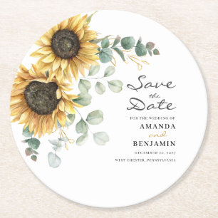 Eukalyptus floral Save the Date Runder Pappuntersetzer