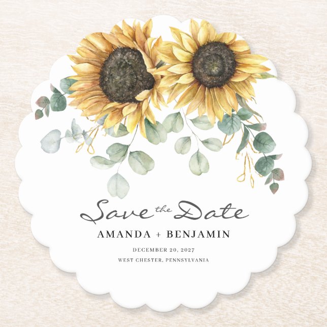 Eukalyptus floral Save the Date Untersetzer (Vorderseite)