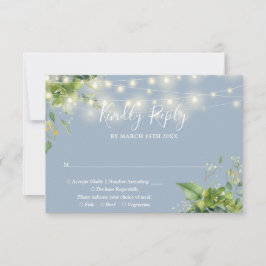 Eukalyptus Floral String Lights Dusty Blue Wedding RSVP Karte