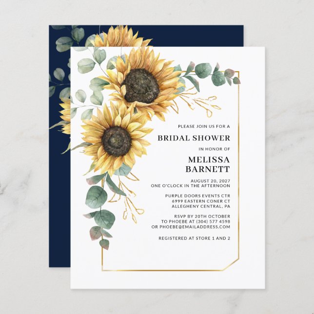 Eukalyptus Floral Sunflower Brautparty Einladung (Vorne/Hinten)