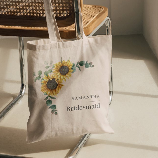 Eukalyptus Floral Sunflower Bridesmaid Gefallen Tragetasche (Sunflower Eucalyptus Bridesmaid Tote Bag)