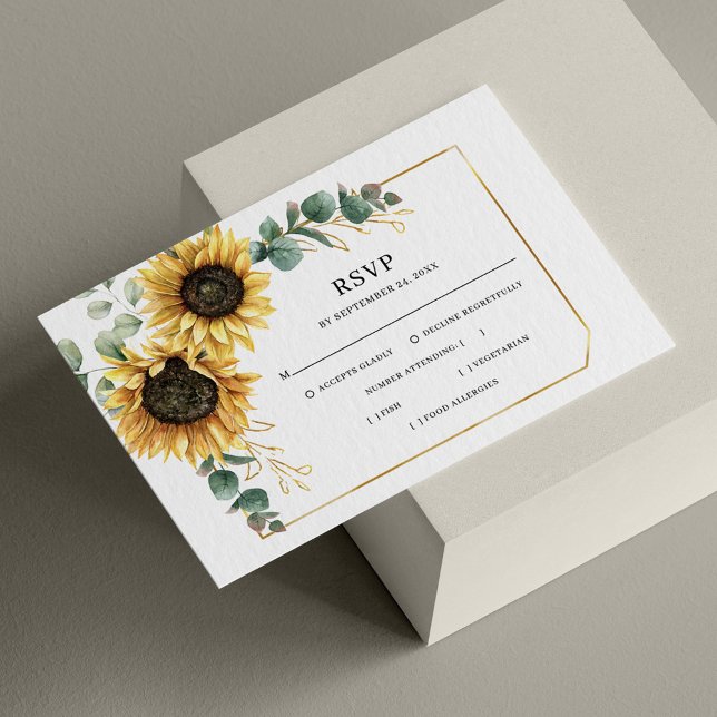 Eukalyptus Floral Sunflower Geometric RSVP Karte (Von Creator hochgeladen)