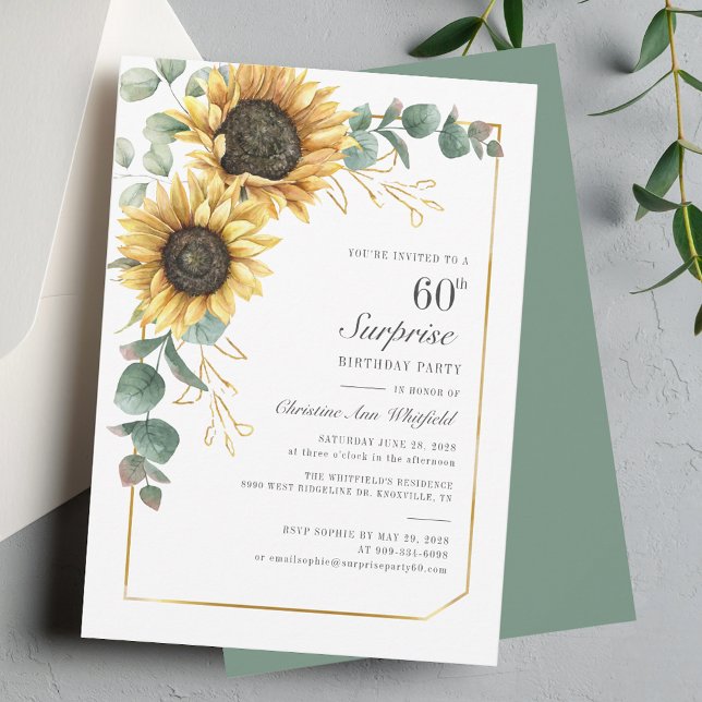 Eukalyptus Floral Sunflower zum 60. Geburtstag Einladung (Sunflower Eucalyptus Floral 60th Birthday Invitation)