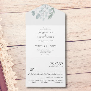 Eukalyptus Floral Watercolor Rustikale Hochzeit All In One Einladung