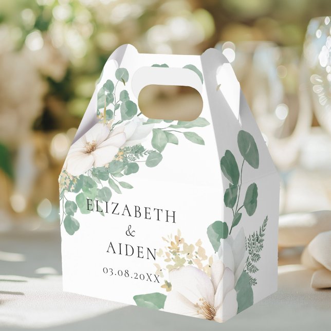 Eukalyptus Floral Wedding Collection Geschenkschachtel (Eucalyptus Floral Beige Wedding Collection Favor Boxes. White, greenery,floral with your name & date)