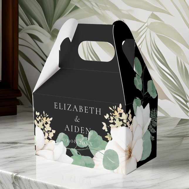Eukalyptus Floral Wedding Collection Geschenkschachtel (Eucalyptus Floral Wedding Collection Favor Boxes,black, white. With your name and date)