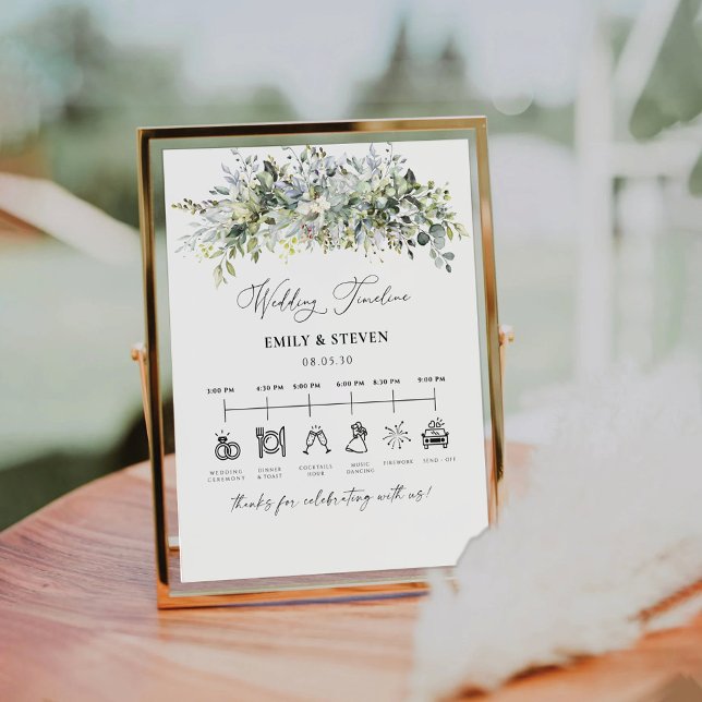 Eukalyptus Floral Wedding Timeline Sign Sockelschild (Von Creator hochgeladen)