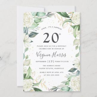 Eukalyptus Floral White 20. Geburtstag Einladung