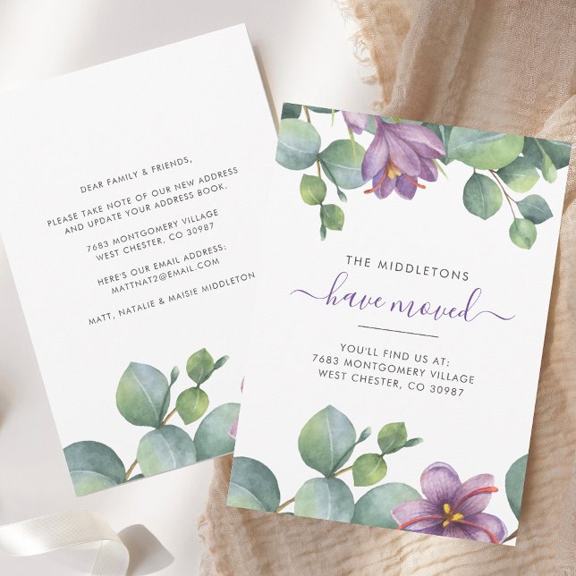 Eukalyptus Floral Wir haben uns bewegt Grüne Ankündigung (Eucalyptus Watercolor We’ve Moved Greenery Moving Announcement)