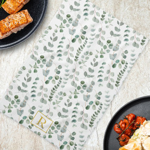 Eukalyptus florales Monogramm-Watercolor-Muster Geschirrtuch
