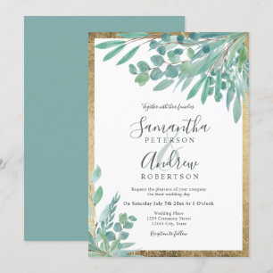 Eukalyptus floralfarbenes Goldhochzeit Einladung