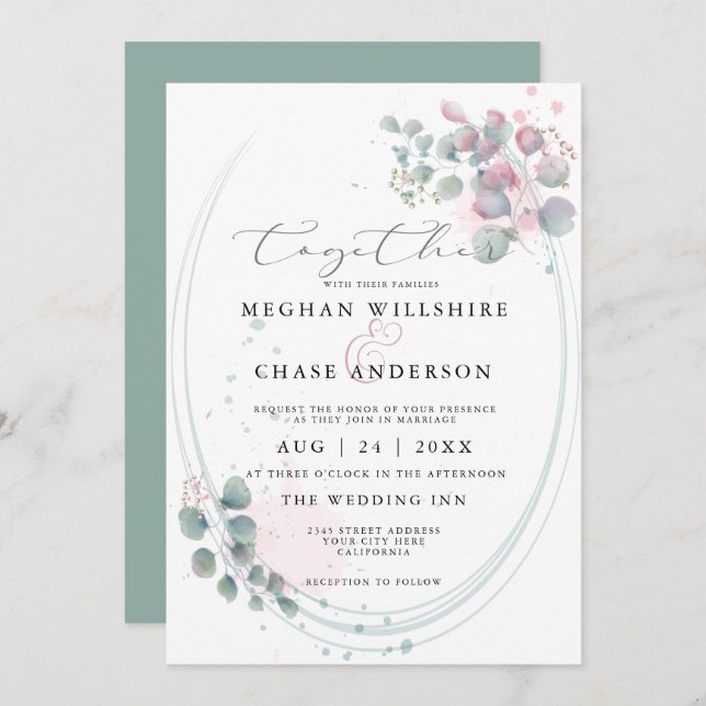 Eukalyptus Foliage BarefootBride Einladung (Vorne/Hinten)