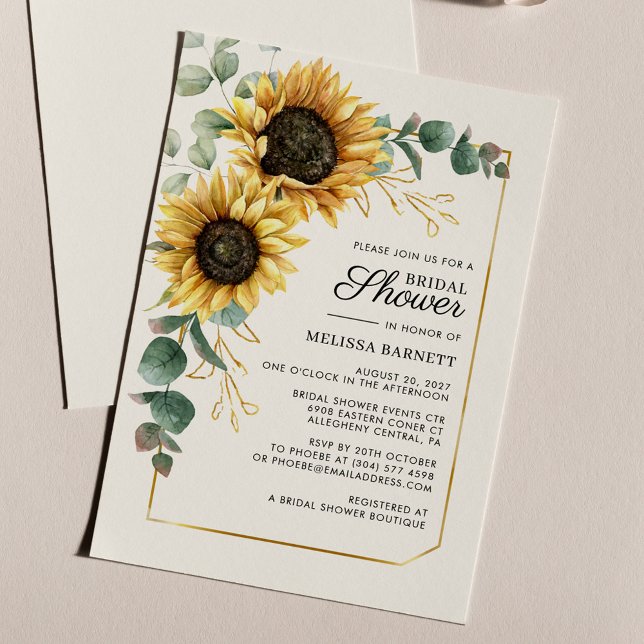 Eukalyptus Foliage-Brautparty Einladung (Sunflower Floral Eucalyptus Bridal Shower Invitation)