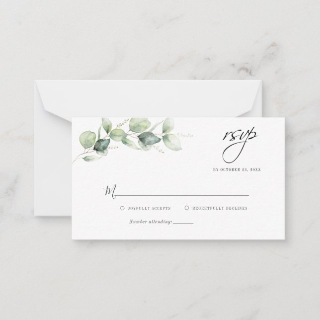 Eukalyptus Foliage Budget Wedding RSVP Card Mitteilungskarte (Vorderseite)