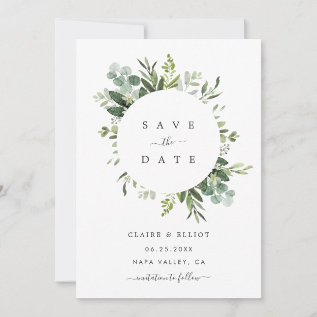 Eukalyptus Foliage Circle Frame Save the Date Kart (Vorderseite)