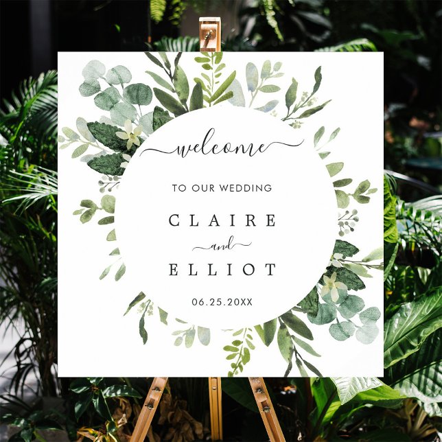 Eukalyptus Foliage Circle Frame Wedding Willkommen Poster (Von Creator hochgeladen)