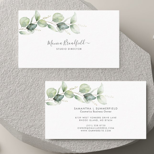 Eukalyptus Foliage Elegantes Script Wassercolor Visitenkarte (Eucalyptus Foliage Elegant Script Watercolor Business Card)