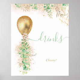Eukalyptus Foliage Garland Gold Ballon Drinks Poster