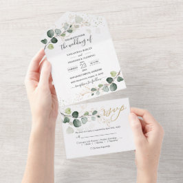 Eukalyptus Foliage Gold-Blätter All In One Einladung