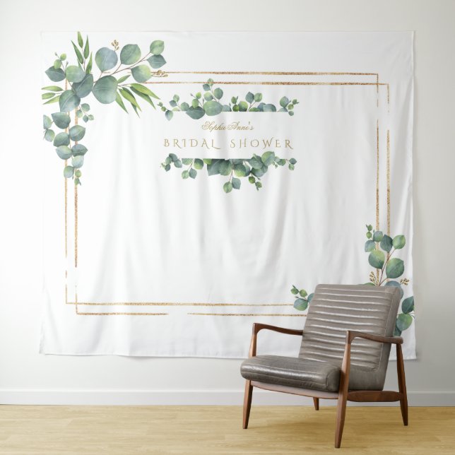 Eukalyptus Foliage Gold Frame Brautparty Prop Wandteppich (Beispiel (Horizontal))