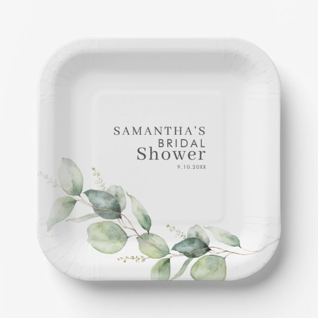 Eukalyptus Foliage Greenery Brautparty Pappteller (Vorderseite)