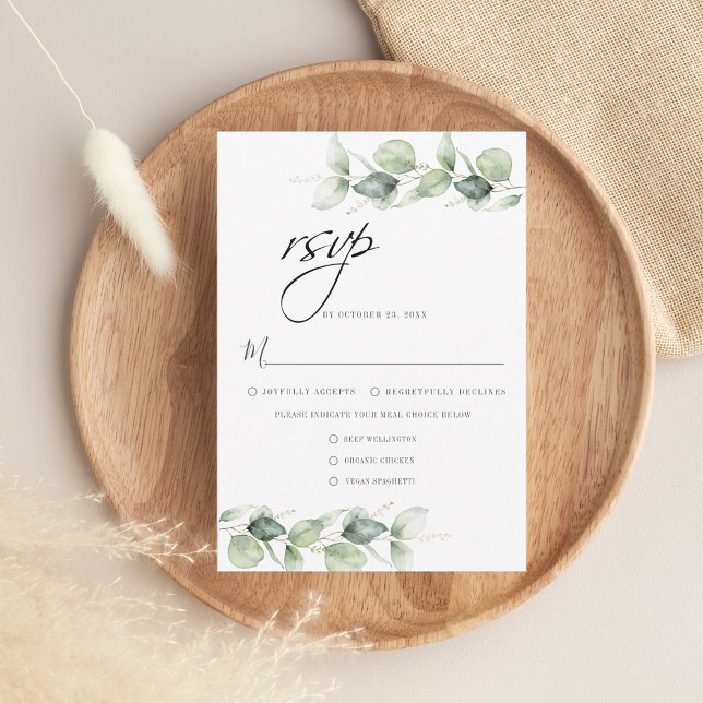 Eukalyptus Foliage Minimalistisch Botanische Hochz RSVP Karte (Eucalyptus Script Wedding RSVP Card)