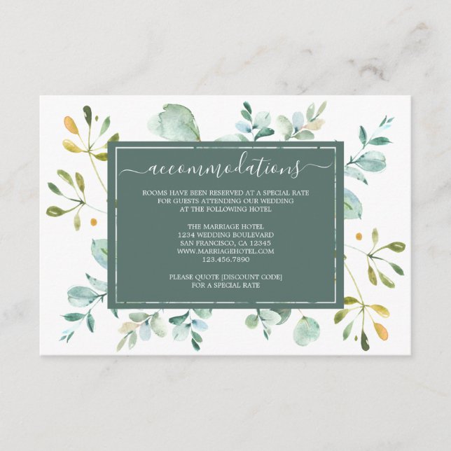 Eukalyptus Foliage Navy Botanische Hochzeit Begleitkarte (Vorderseite)