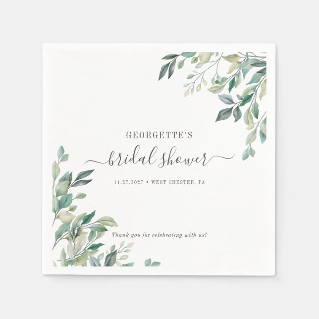 Eukalyptus Foliage Script Greenery Brautparty Serviette (Vorderseite)