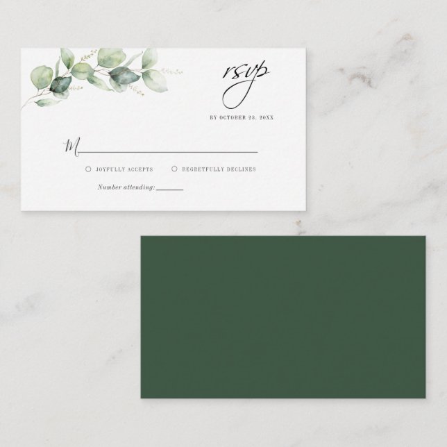 Eukalyptus Foliage Script Wedding RSVP Card Mitteilungskarte (Vorne/Hinten)