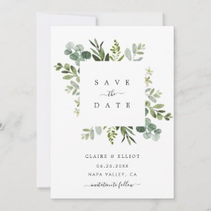 Eukalyptus Foliage Square Frame Save the Date Kart