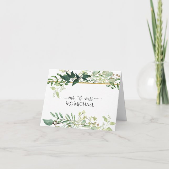 Eukalyptus Foliage Watercolor Green White Wedge Dankeskarte (Vorderseite)