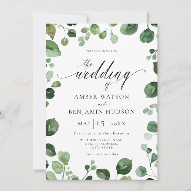 Eukalyptus Foliage Watercolor Greenerity Wedding Einladung (Vorderseite)