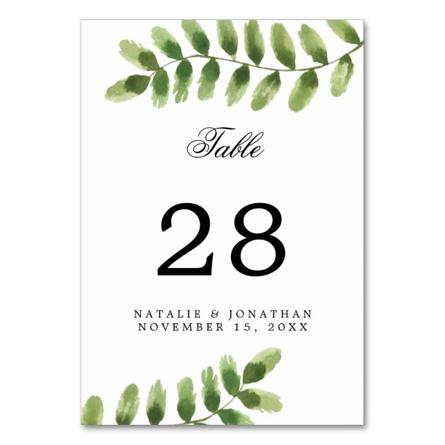 Eukalyptus Foliage Watercolor Wedding Number Chic Tischnummer (Vorderseite)