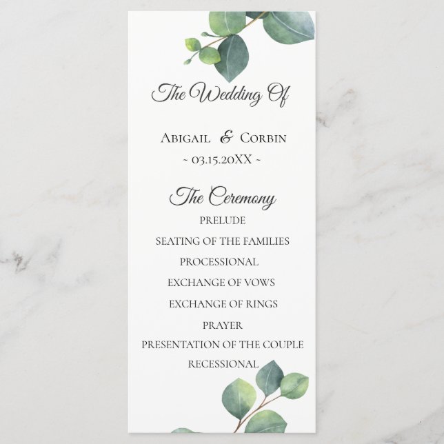 Eukalyptus Foliage Wedding Program Programm (Vorderseite)